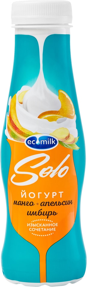 Йогурт питьевой Ecomilk Solo Манго-Апельсин-Имбирь 2.8% 290г от Vprok.ru