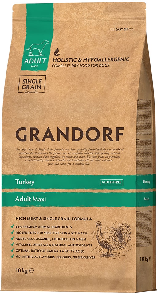 Сухой корм для собак Grandorf Adult Maxi для крупных пород с индейкой и рисом 10кг