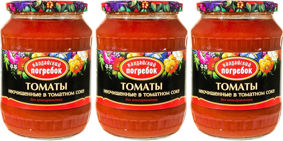 Томаты Валдайский Погребок неочищенные в томатном соке 660г (упаковка 3 шт.)