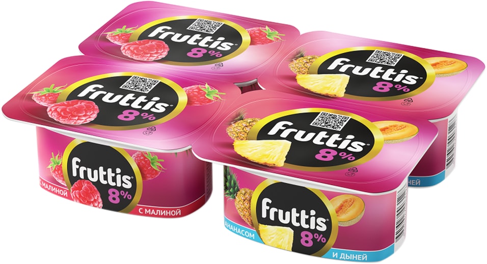Продукт йогуртный Fruttis Малина Ананас-дыня 8% 4шт*115г