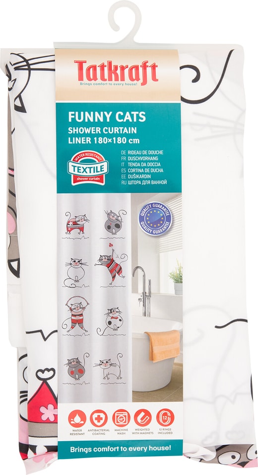 Штора для ванной комнаты Tatkraft Funny Cats Textile 180*180см