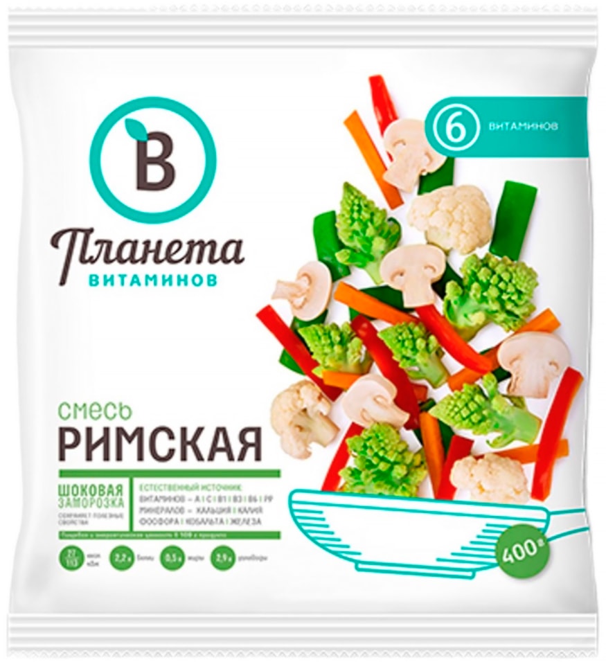 Смесь овощная Планета Витаминов Римская быстрозамороженная 400г 219₽