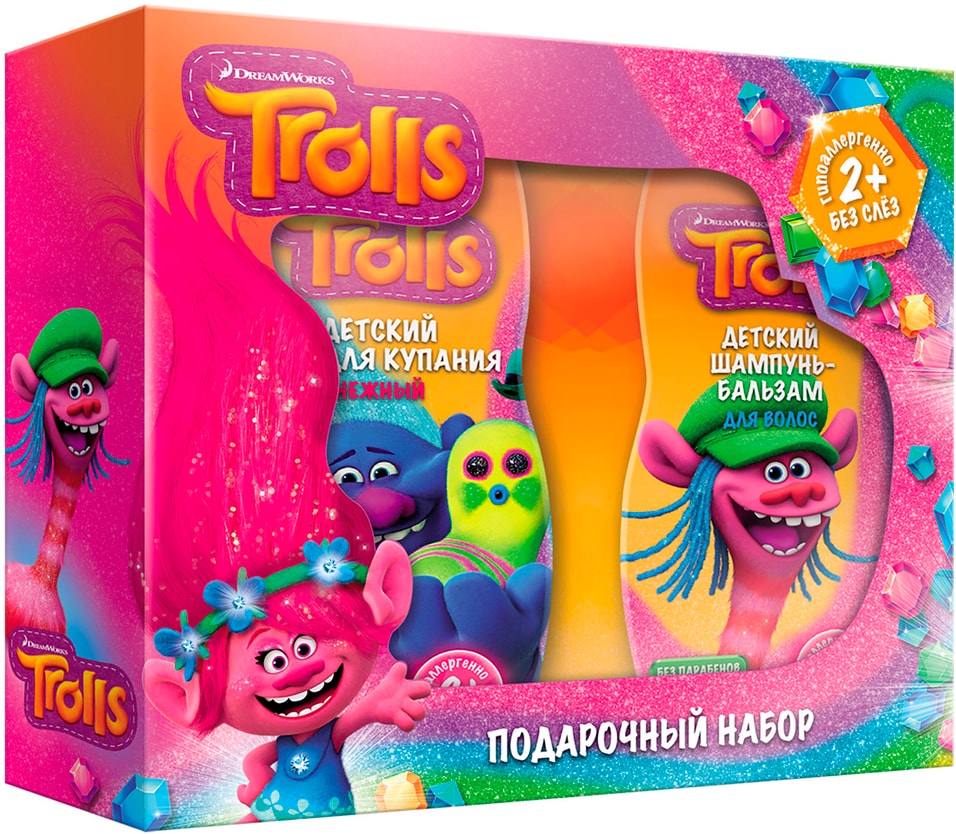 Подарочный набор Trolls Шампунь-бальзам для волос 300мл Гель для купания Нежный 300мл 365₽