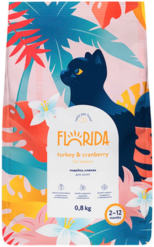 Сухой корм для котят Florida с индейкой и клюквой 800г 461₽