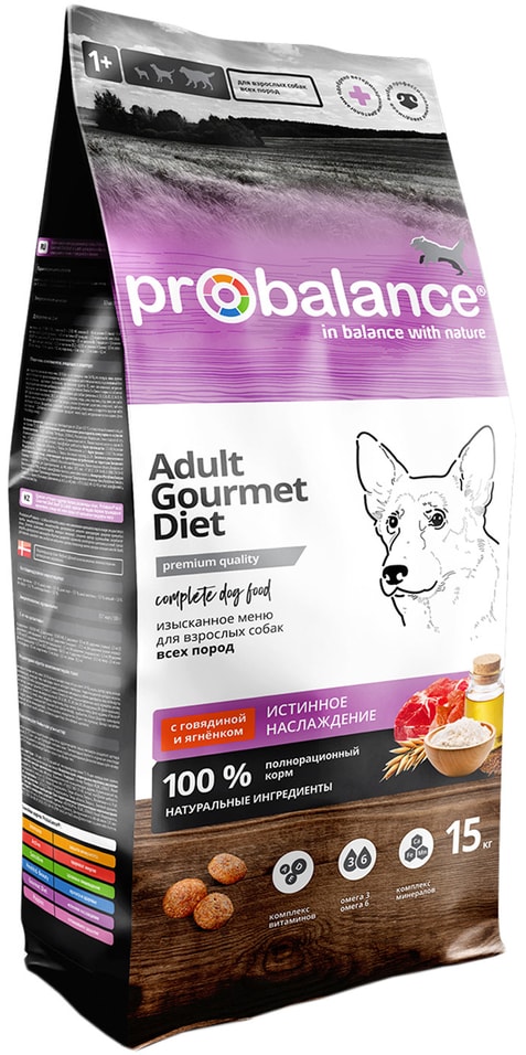 Сухой корм для собак Probalance Adult Gourmet Diet с говядиной и ягненком 15кг 4711₽