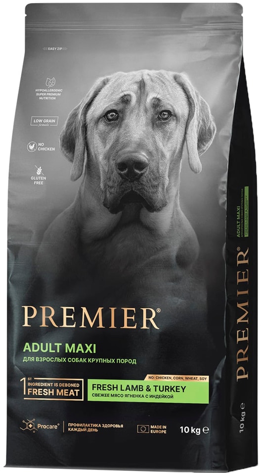 Сухой корм для собак Premier Dog Lamb&Turkey Adult Maxi Свежее мясо ягненка с индейкой 10кг