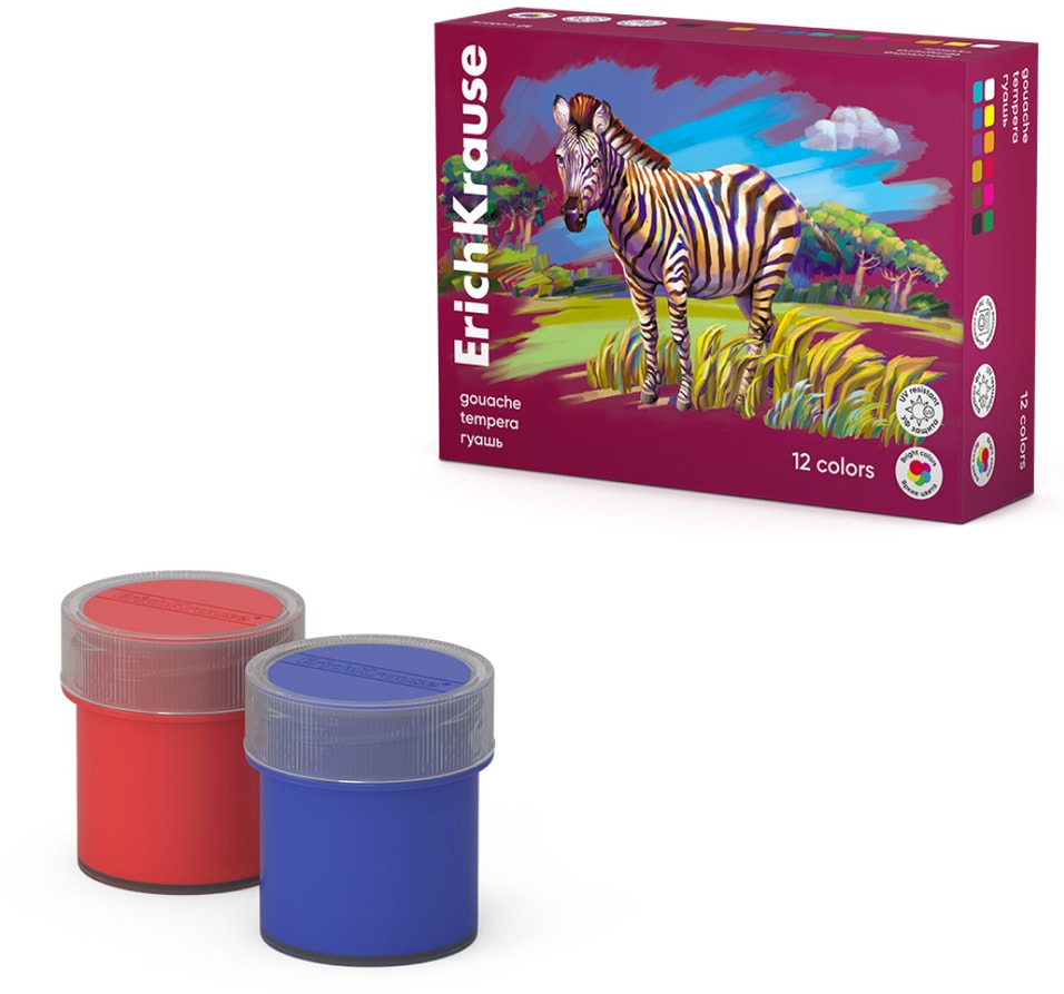 Гуашь ErichKrause Safari с УФ защитой яркости 12 цветов