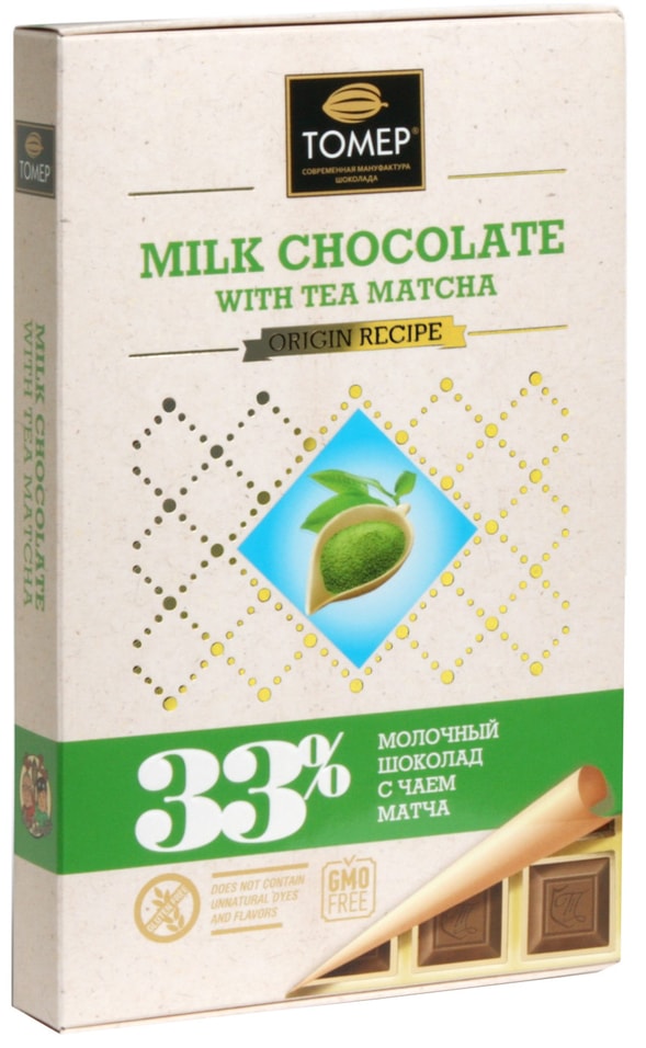 Шоколад Tomer молочный с чаем матча 33% 90г