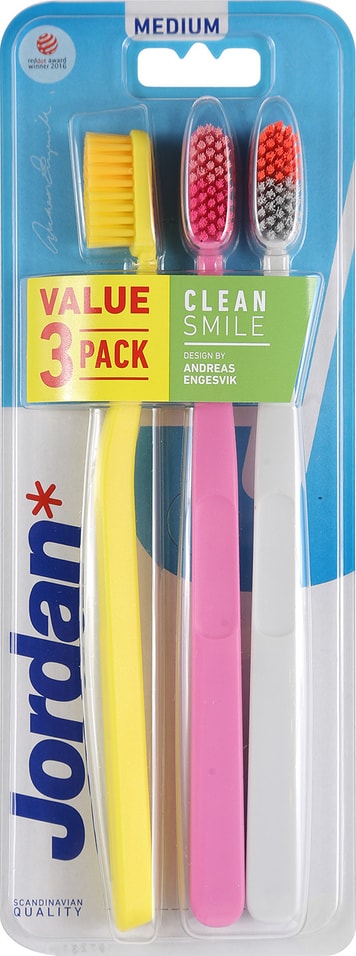 Набор зубных щеток Jordan Clean Smile Medium средней жесткости 3шт