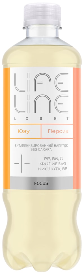 Напиток Lifeline Focus Light Персик-Юзу витаминизированный негазированный без сахара 500мл
