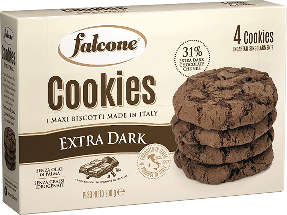 Печенье Falcone Cookies сахарное с темным шоколадом 200г