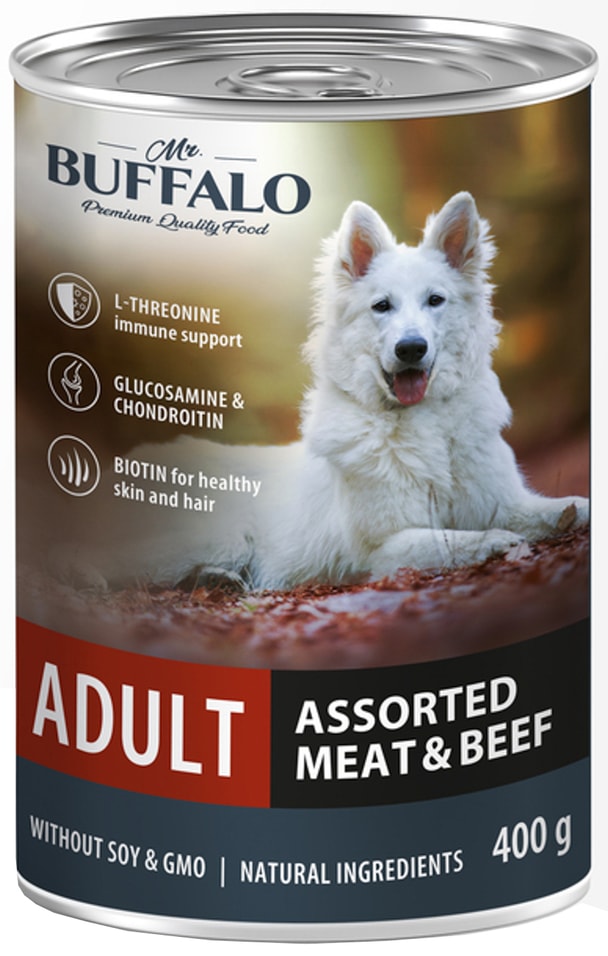Влажный корм для собак Mr.Buffalo Adult Мясное ассорти с говядиной 400г (упаковка 9 шт.)