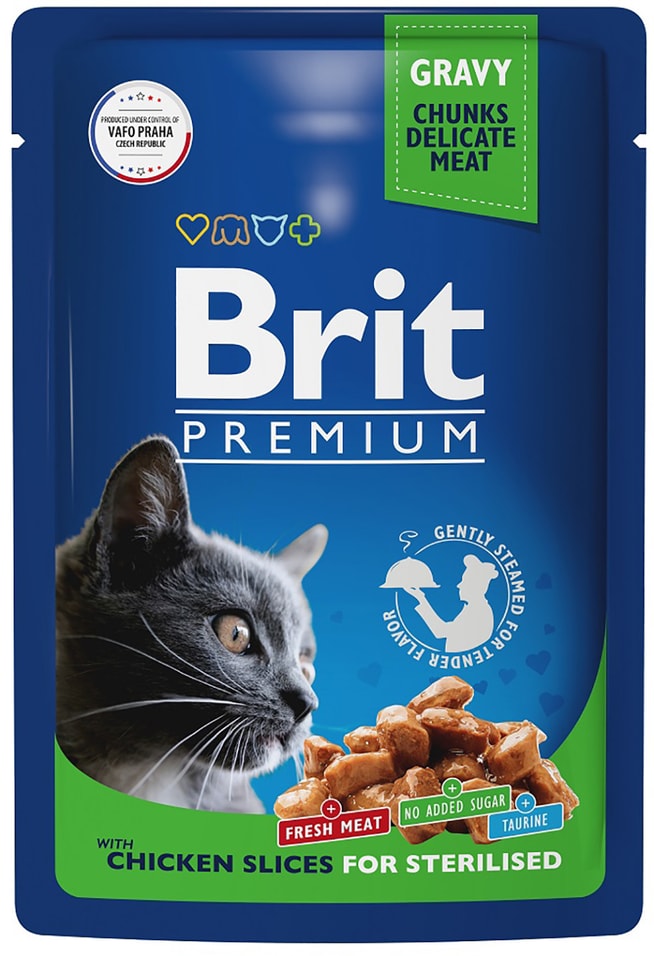 Влажный корм для взрослых стерилизованных кошек Brit Premium с цыпленком в соусе 85г