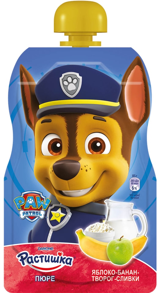 Пюре Растишка Яблоко-банан с творогом и сливками 85г