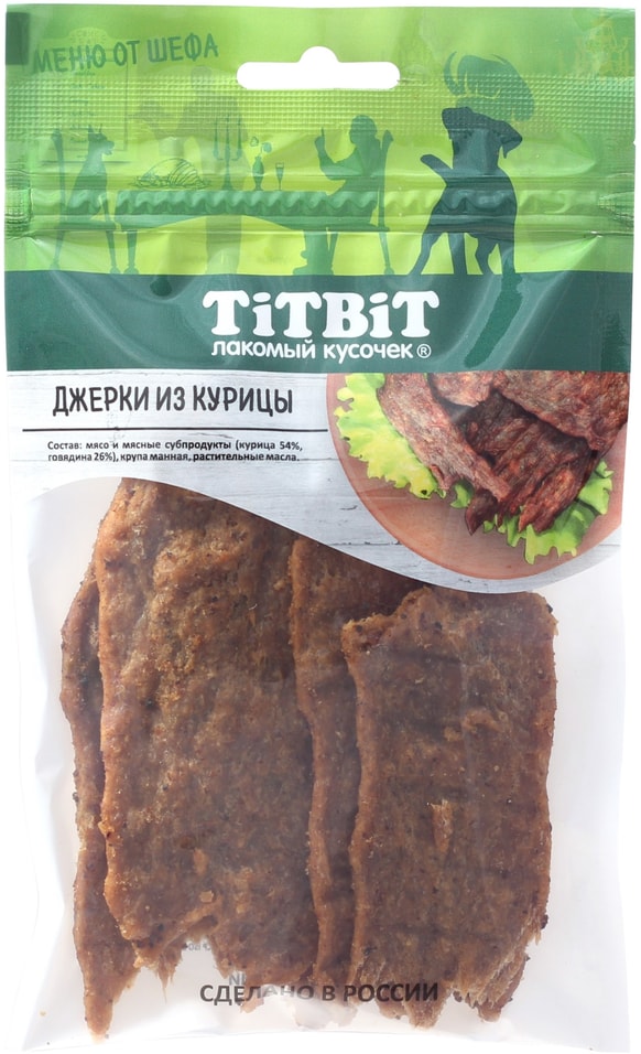 Лакомство для собак TiTBiT Меню от Шефа Джерки мясные из курицы 70 г упаковка 3 шт 215₽