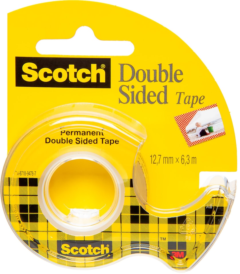 Лента Scotch Post-it двусторонняя клейкая 12х6.3мм
