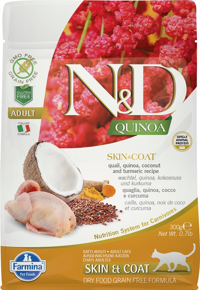 Сухой корм для кошек Farmina N&D Cat Quinoa беззерновой Перепел и киноа для здоровья кожи и шерсти 300г Сухой корм для кошек Farmina N&D Cat Quinoa беззерновой Перепел и киноа для здоровья кожи и шерсти 300г