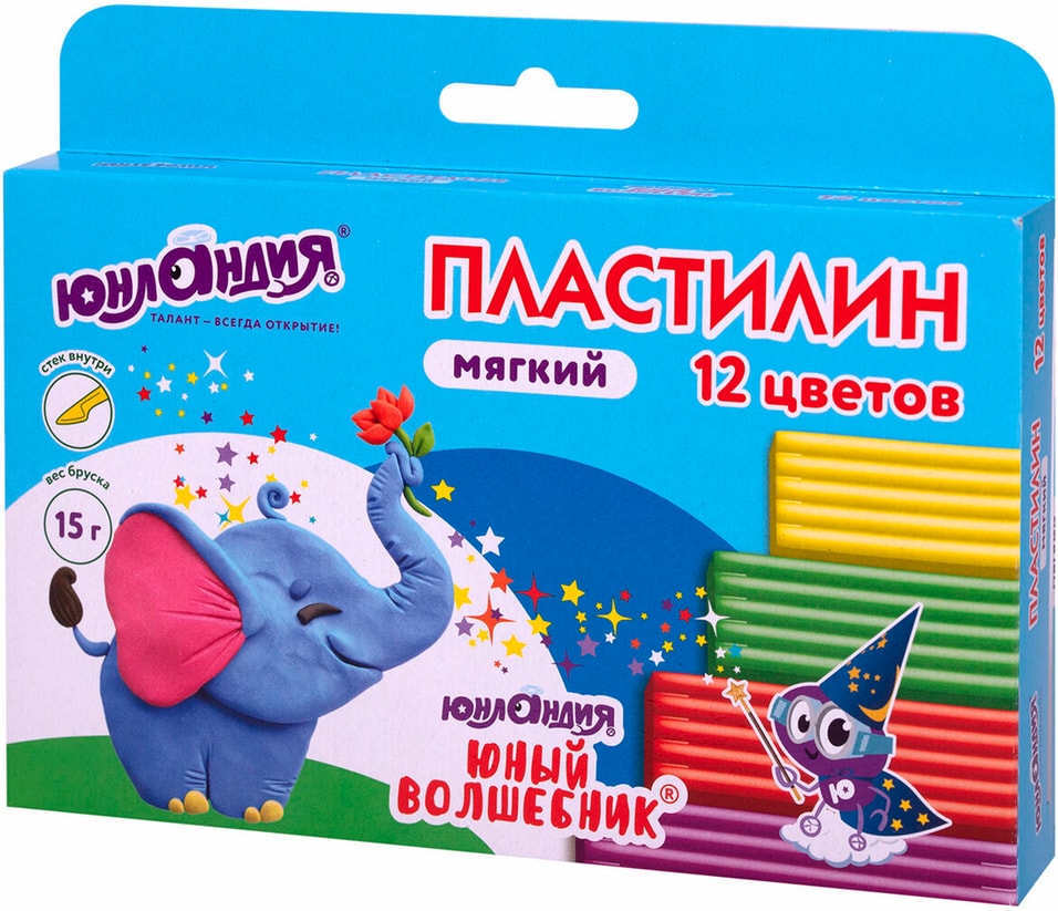 Пластилин Юнландия Юный волшебник мягкий 180г 12 цветов