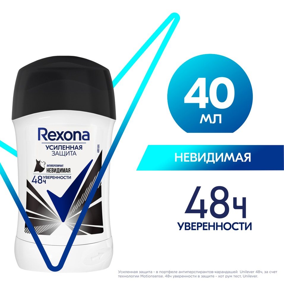 Антиперспирант-стик Rexona Невидимая на черной и белой одежде защита от пятен 40мл
