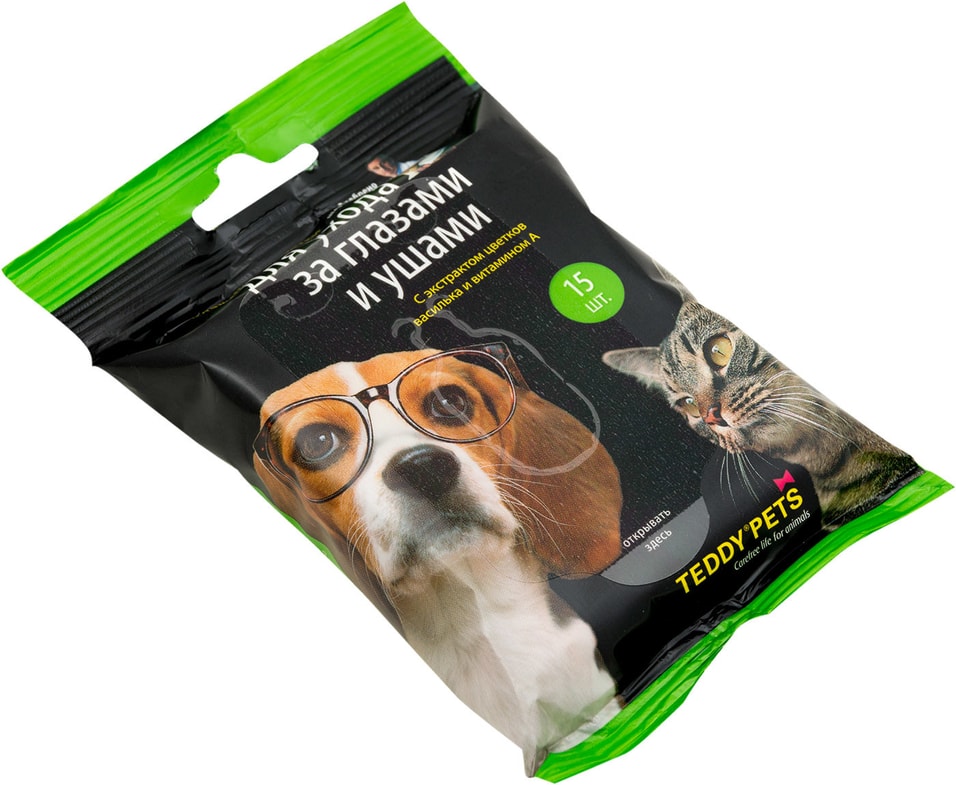 Салфетки влажные Teddy Pets для ухода за глазами и ушами 15шт 28₽
