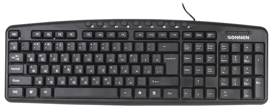 Клавиатура проводная Sonnen KB-8137 USB 104 клавиши+12 дополнительных мультимедийная черная