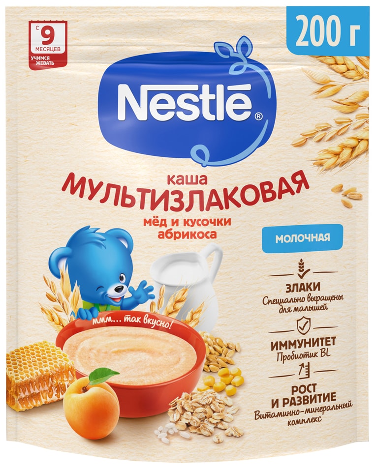 Каша Nestle Молочная мультизлаковая Мед-Абрикос с 9 месяцев 200г