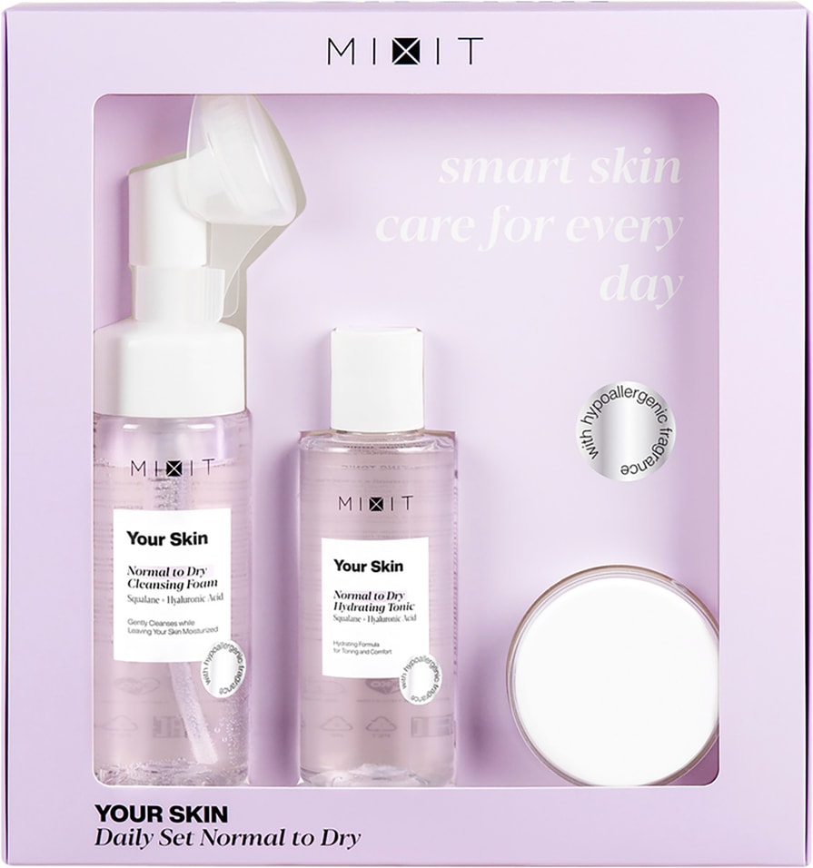 Набор для ухода за кожей MiXiT Your Skin Daily Set Normal to Dry Пенка для умывания 150мл Тоник для лица 150мл и Крем дл