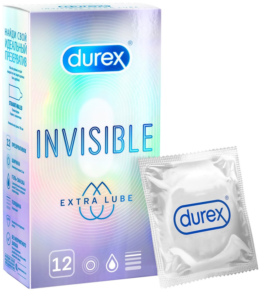 Презервативы Durex Invisible Extra Lube 12шт