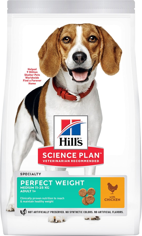 Сухой корм для собак Hills Science Plan Perfect Weight Medium для средних пород для поддержания оптимального веса с кури