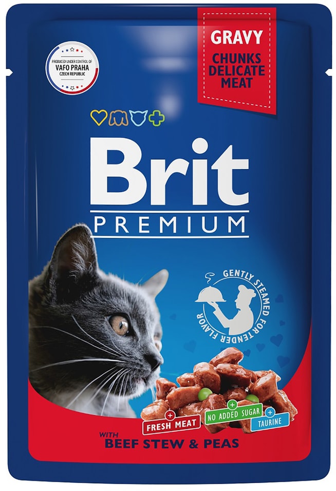 Влажный корм для кошек Brit Premium с говядиной и горошком 85г (упаковка 14 шт.)