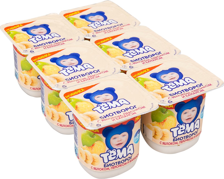 Биотворог детский Тема Яблоко Персик Банан 4.2% 2шт*100г (упаковка 6 шт.)