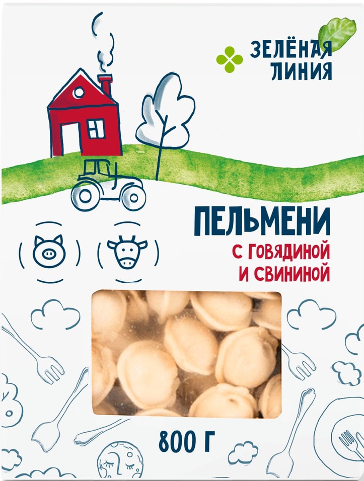 Пельмени Зеленая линия с говядиной и свининой 800г