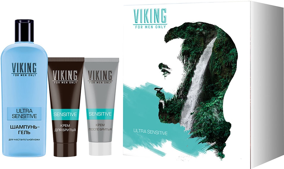 Подарочный набор Viking Ultra Sensitive Шампунь-гель 300мл +  Крем для бритья для чувствительной кожи 75мл + Крем после