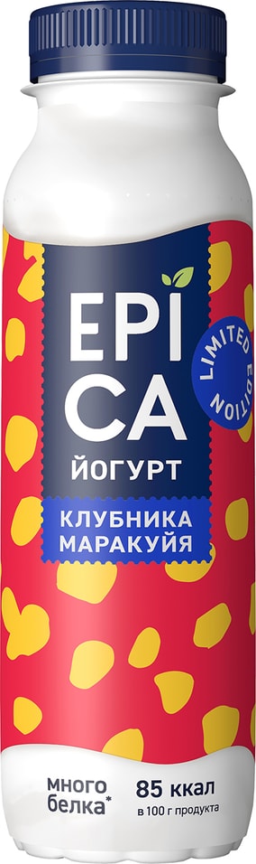 Йогурт питьевой Epica Клубника-маракуйя 2.5% 260г от Vprok.ru