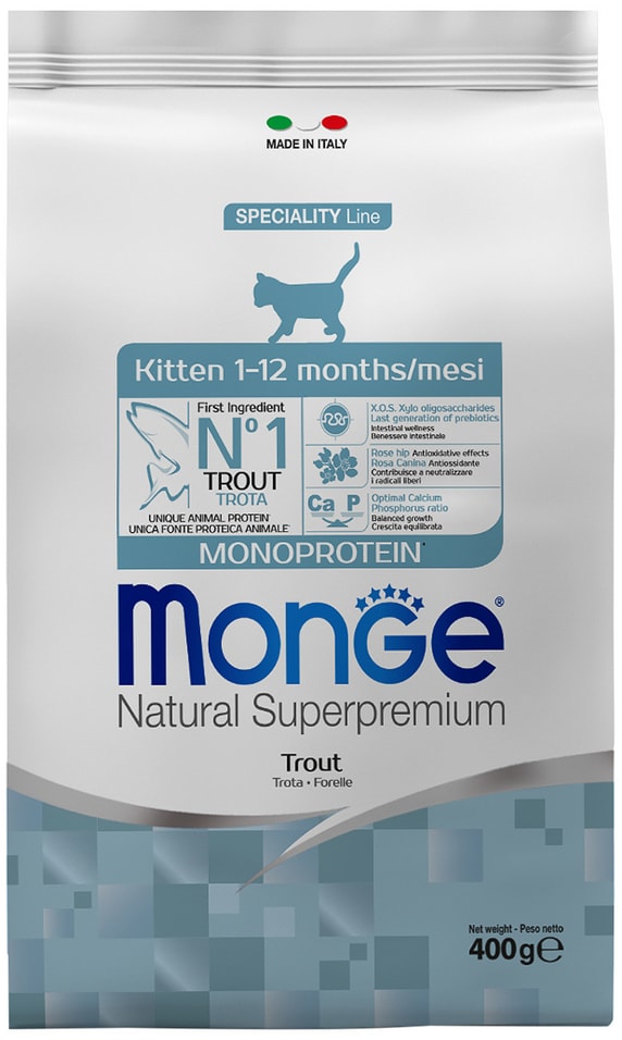Сухой корм для котят Monge SL Kitten Monoprotein с форелью 400г