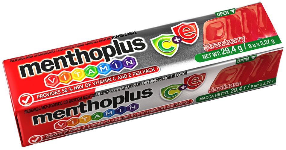 Леденцы Menthoplus Vitamin C+E с клубничным вкусом 29.4г