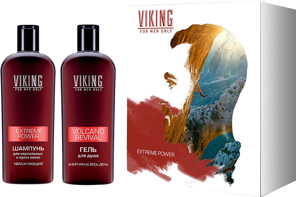 Подарочный набор Viking Extreme power Шампунь для волос увлажняющий 300мл + Гель для душа Пробуждение вулкана 300мл