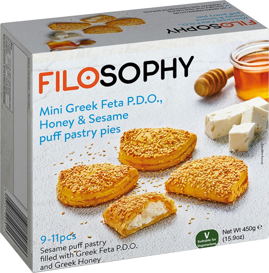 Пирожки Ioniki из слоеного теста с сыром фета медом и кунжутом 450г замороженные