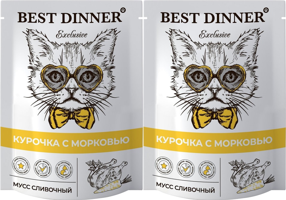 Корм для кошек Best Dinner Exclusive Мусс сливочный Курочка с морковью 85г (упаковка 2 шт.)