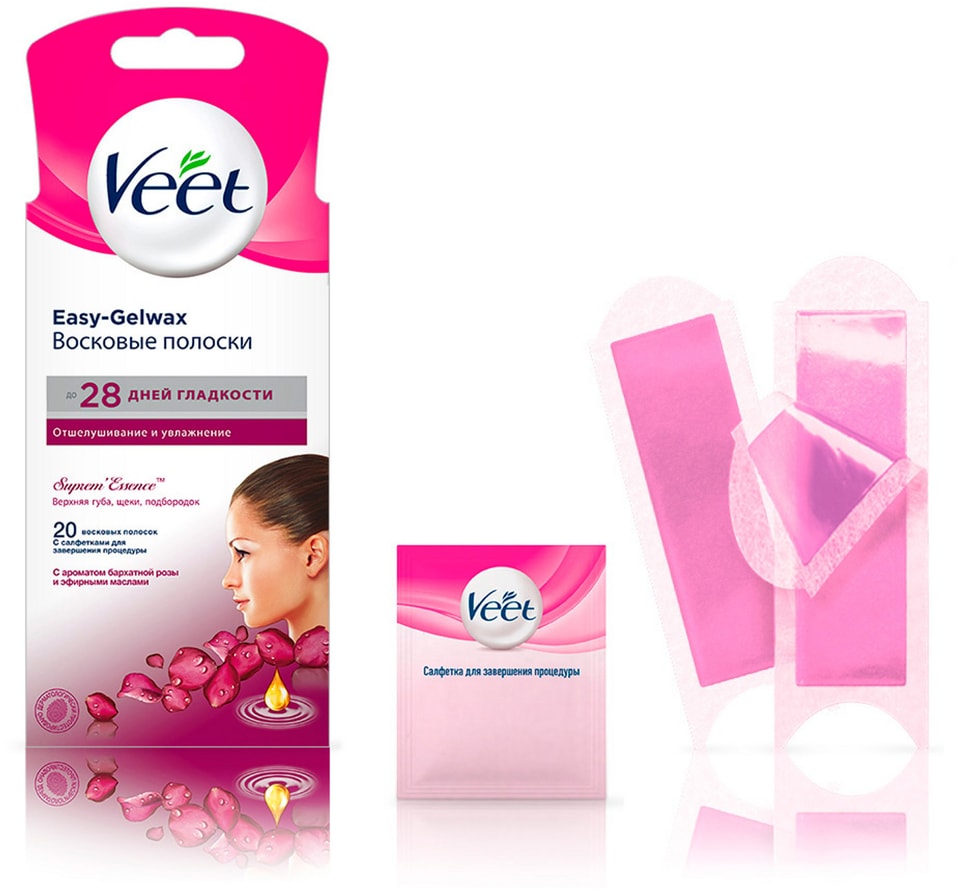 Полоски для депиляции Veet Easy-Gelwax восковые для чувствительной кожи лица 20шт