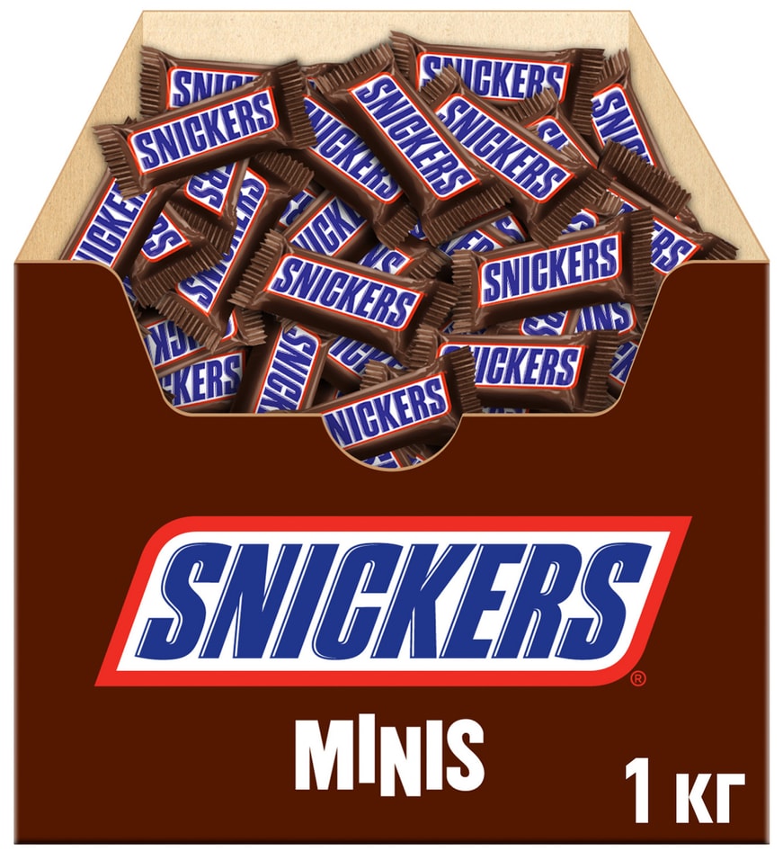 Конфеты шоколадные Snickers minis с карамелью арахисом и нугой 1кг