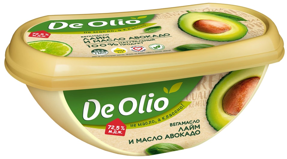 Крем De Olio на растительных маслах со вкусом лайма и маслом авокадо 72.5% 220г