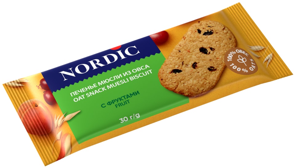 Печенье Nordic мюсли из овса с фруктами 30гс доставкой!