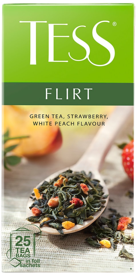 Чай зеленый Tess Flirt с клубникой и ароматом белого персика 25*1.5г