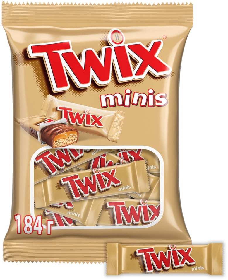 Шоколадный батончик Twix Minis с карамелью и шоколадом 184г 219₽