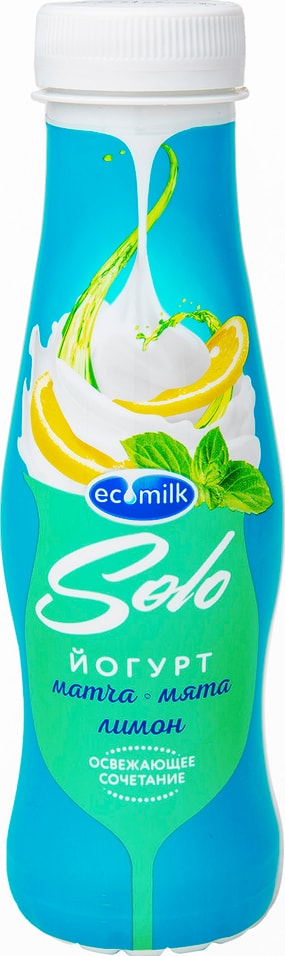Йогурт питьевой Ecomilk Solo Матча-Мята-Лимон 2.8% 290г от Vprok.ru