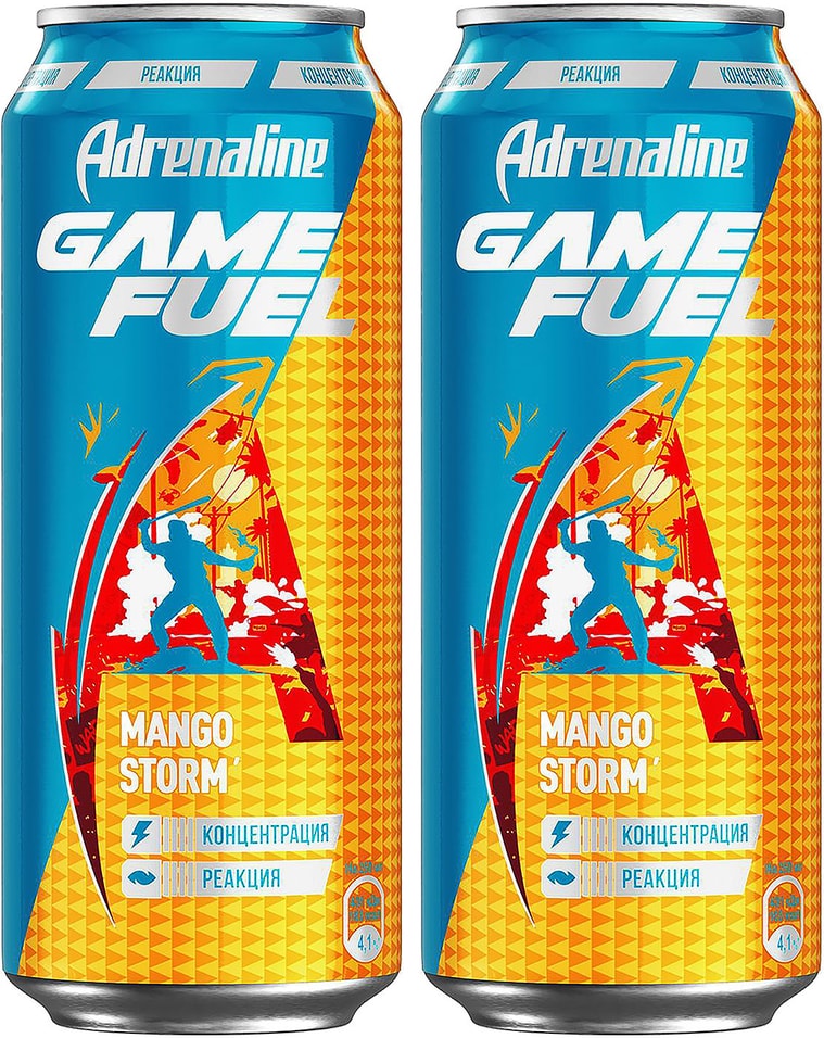 Напиток Adrenaline Game Fuel Манго энергетический 449мл (упаковка 2 шт.)