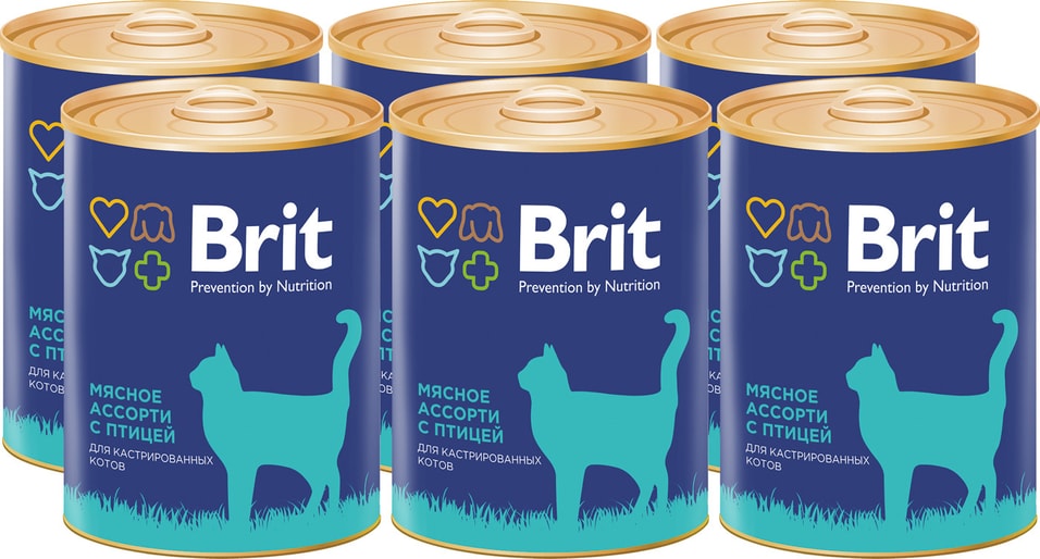 Влажный корм для кастрированных котов Brit Мясное ассорти с птицей 340г (упаковка 6 шт.)