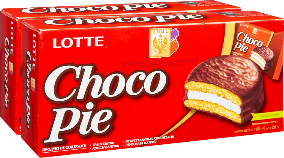 Печенье Lotte Choco Pie в глазури 6шт*28г (упаковка 2 шт.)