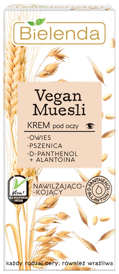 Крем для глаз Bielenda Vegan Muesli увлажняющий и успокаивающий Пшеница+Овес+Д-пантенол+Аллатоин 15мл